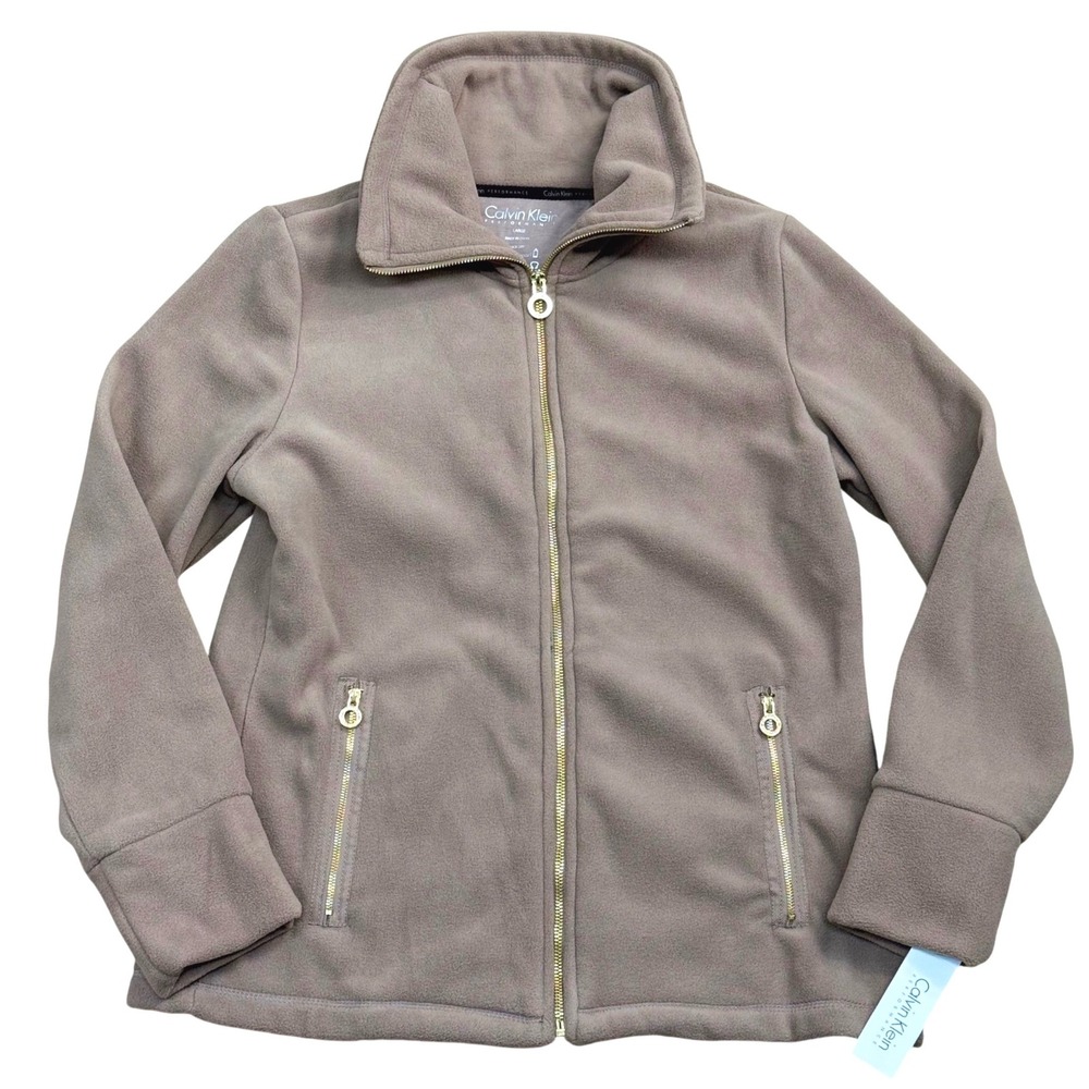 Calvin Klein Performance Fleece Jacket Women Large Taupe Cozy Casual Outdoors